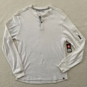 Mens Small White Waffle Knit Long Sleeve Thermal Henley Shirt Airwalk Skate Gorp